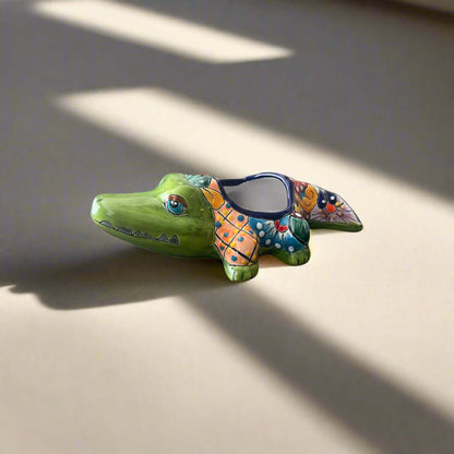 Small Talavera Alligator Planter | Handmade Mexican Ceramic Reptile