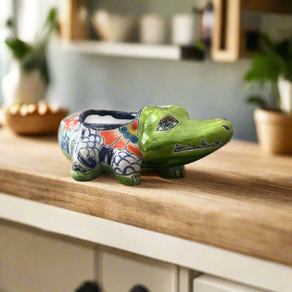 Small Talavera Alligator Planter | Handmade Mexican Ceramic Reptile