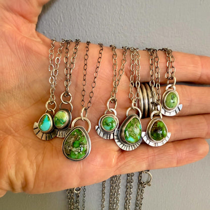 Sonoran Gold Turquoise Necklace in Sterling Silver | Small Circular Turquoise Pendant