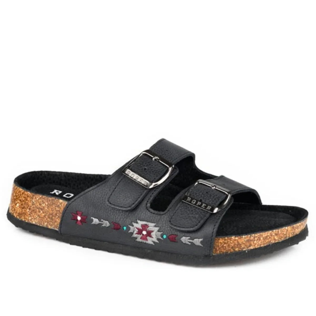 Roper Delilah (Black) - Women's Embroidered Leather Sandals