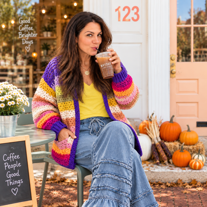 Rainbow Hand-Crochet Open Cardigan