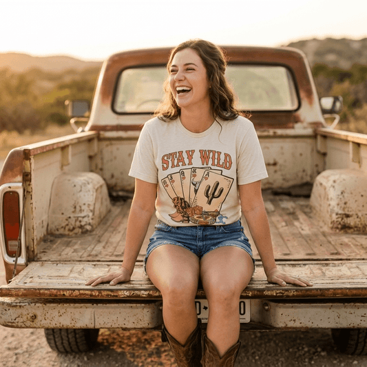 "Stay Wild" Western Graphic Tee — Pre-Shrunk 50/50 Blend Sublimation Western Statement