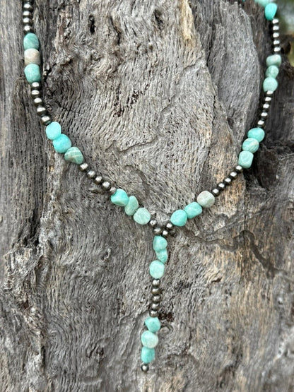 Silver Mesa Aqua Beaded Lariat Necklace