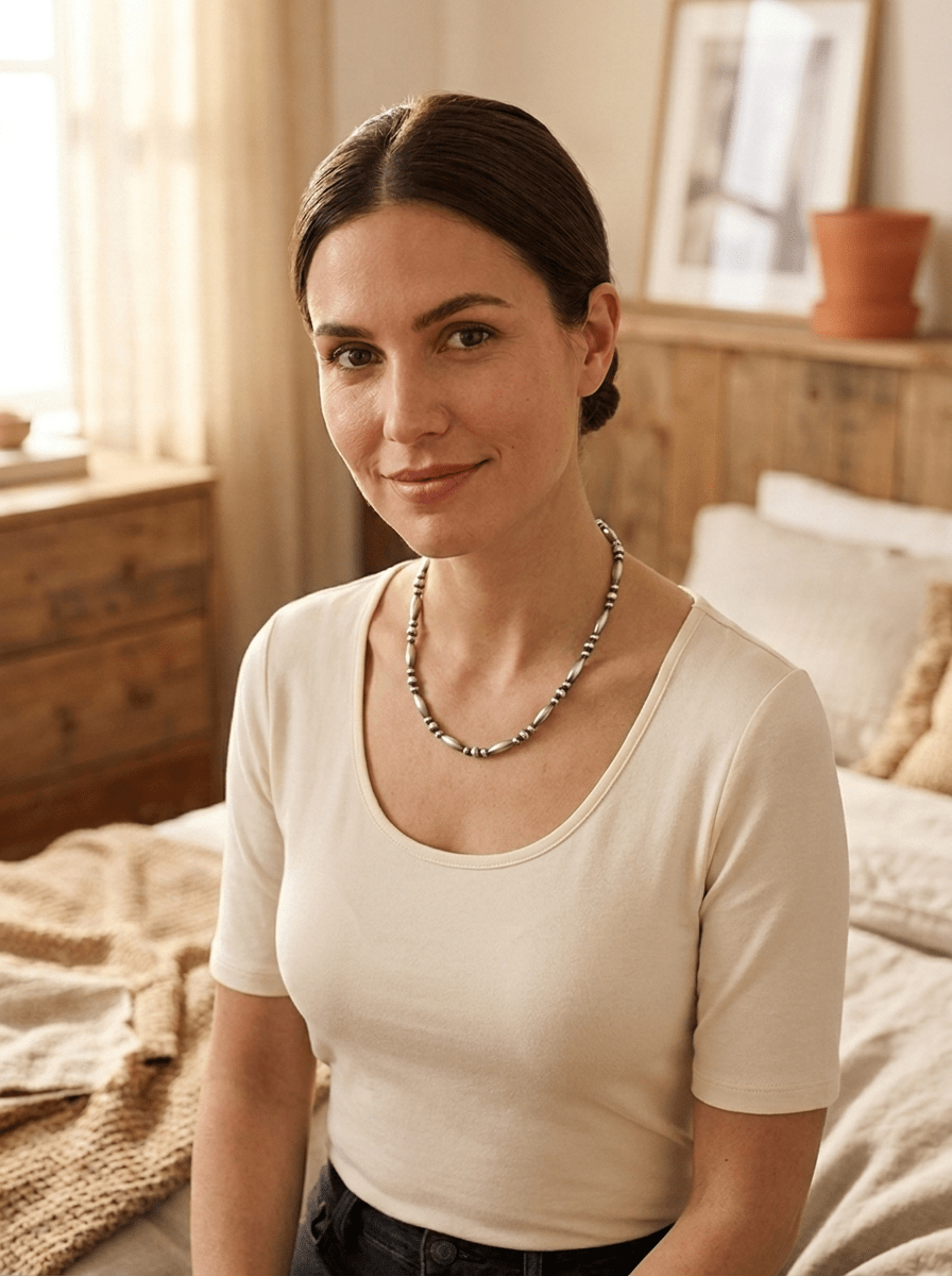 Sterling Silver Torpedo Bead Necklace with 5mm & 6mm Sterling Pearl Accents — 15 inch (Made in USA)