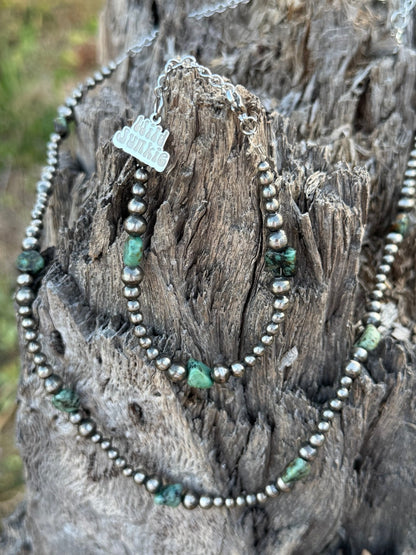 Sterling Silver Turquoise Flat Bead Necklace