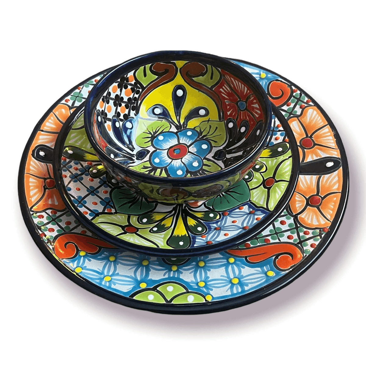 Talavera Dinnerware Set | 43-Piece Floral Tableware for 8