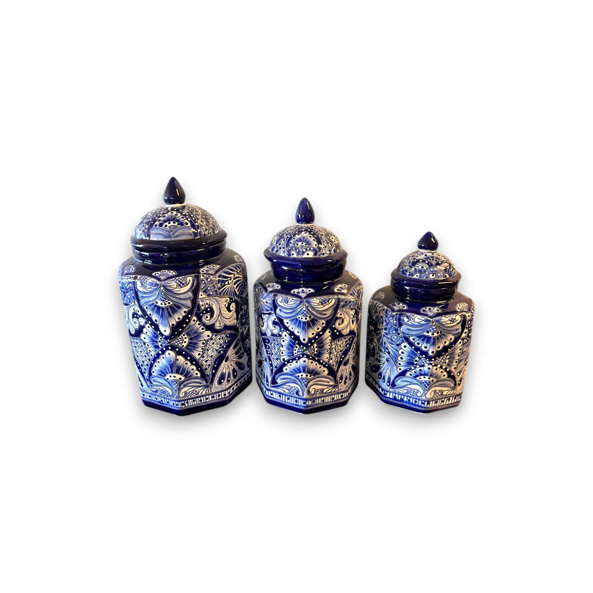Talavera Blue & White Canister Set | Mexican Handmade Pottery