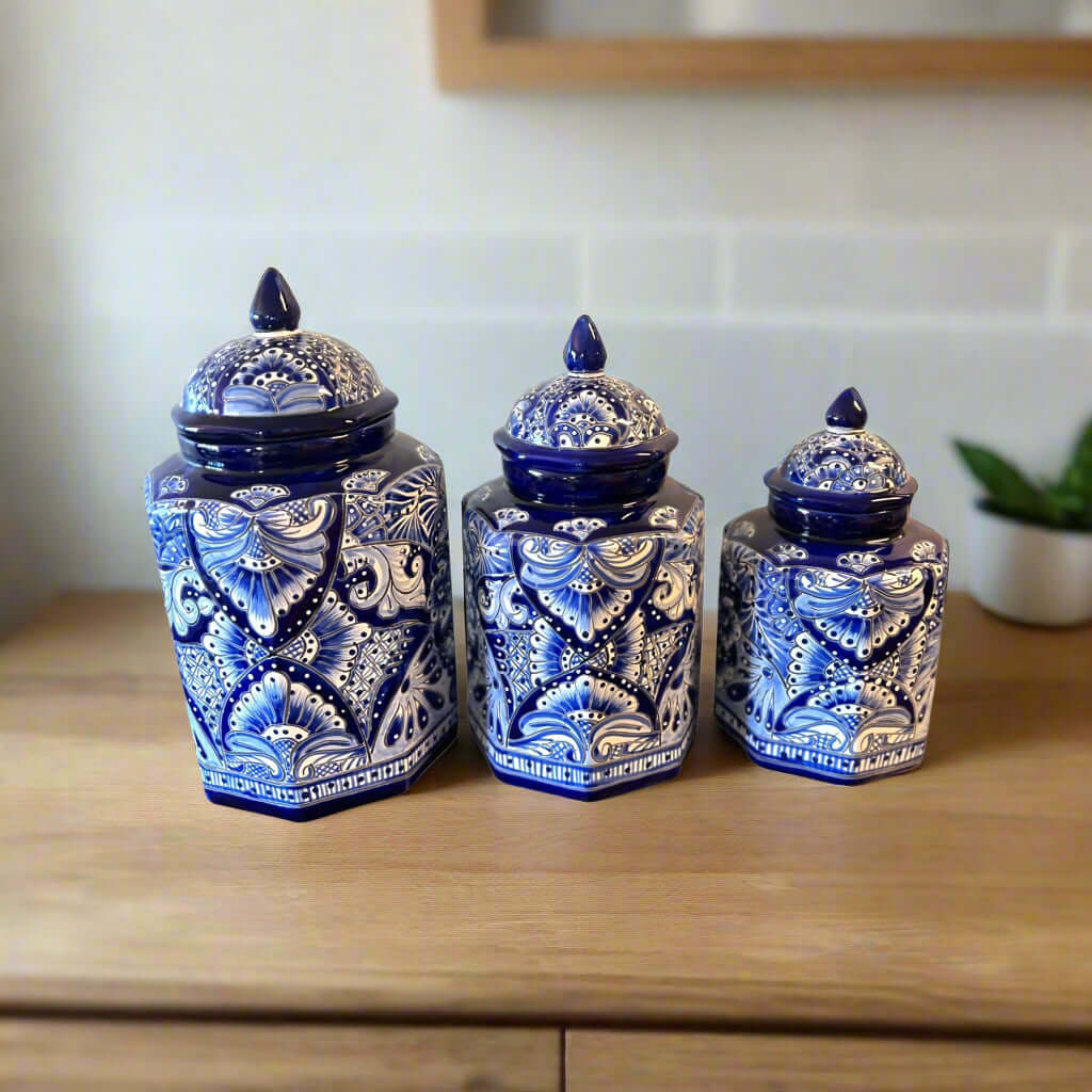 Talavera Blue & White Canister Set | Mexican Handmade Pottery
