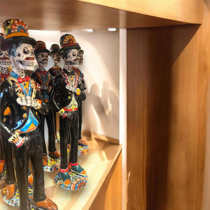 Talavera Catrin Statue | Hand-Painted Day of the Dead Skeleton Man