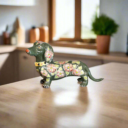 Talavera Dachshund Statue | Colorful Hand-Painted Dog Figurine