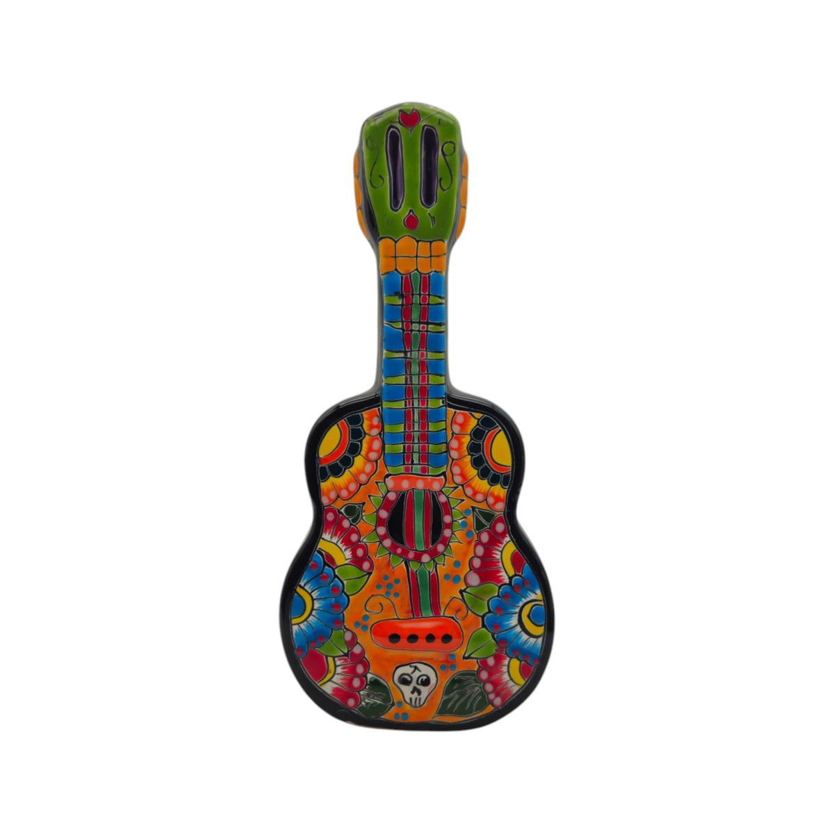 Talavera Guitar Statue | Hand-Painted Mexican Folk Art Decor