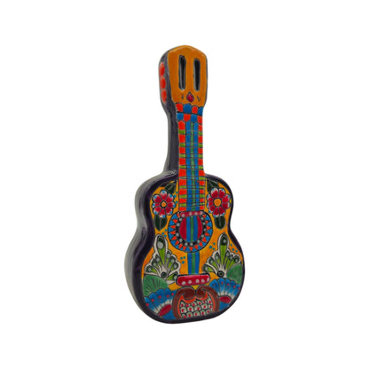 Talavera Guitar Statue | Hand-Painted Mexican Folk Art Decor