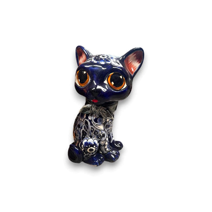 Talavera Cat Statue | Hand-Painted Mexican Folk Art Figurine