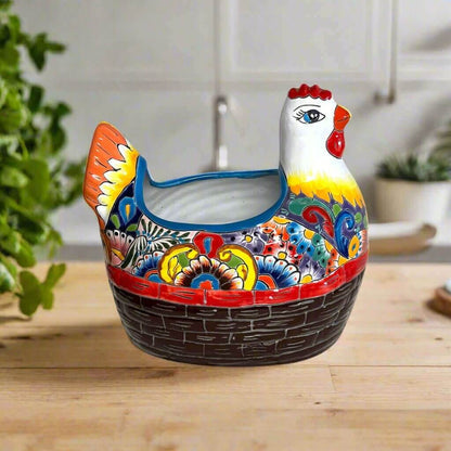 Talavera Chicken Planter | Hand-Painted Mexican Ceramic Statue