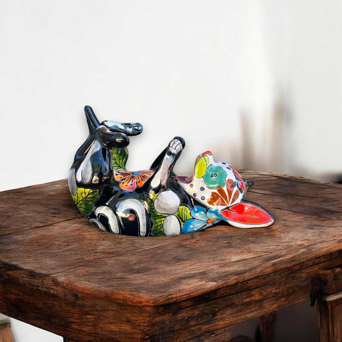 Talavera Chihuahua Bottle Holder | Hand-Painted Mexican Dog Statue
