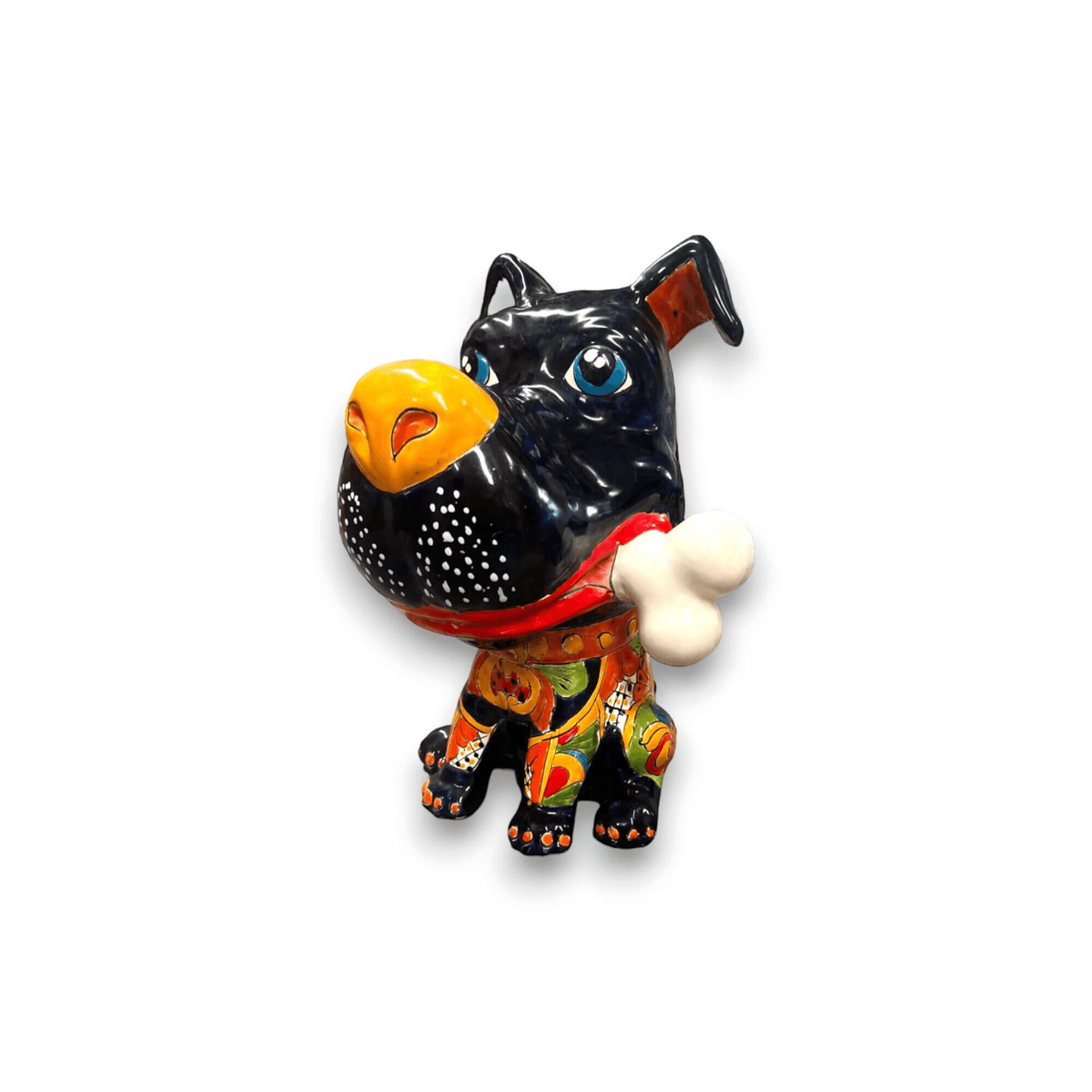 Talavera Dog with Bone | Hand-Painted Ceramic Canine Decor