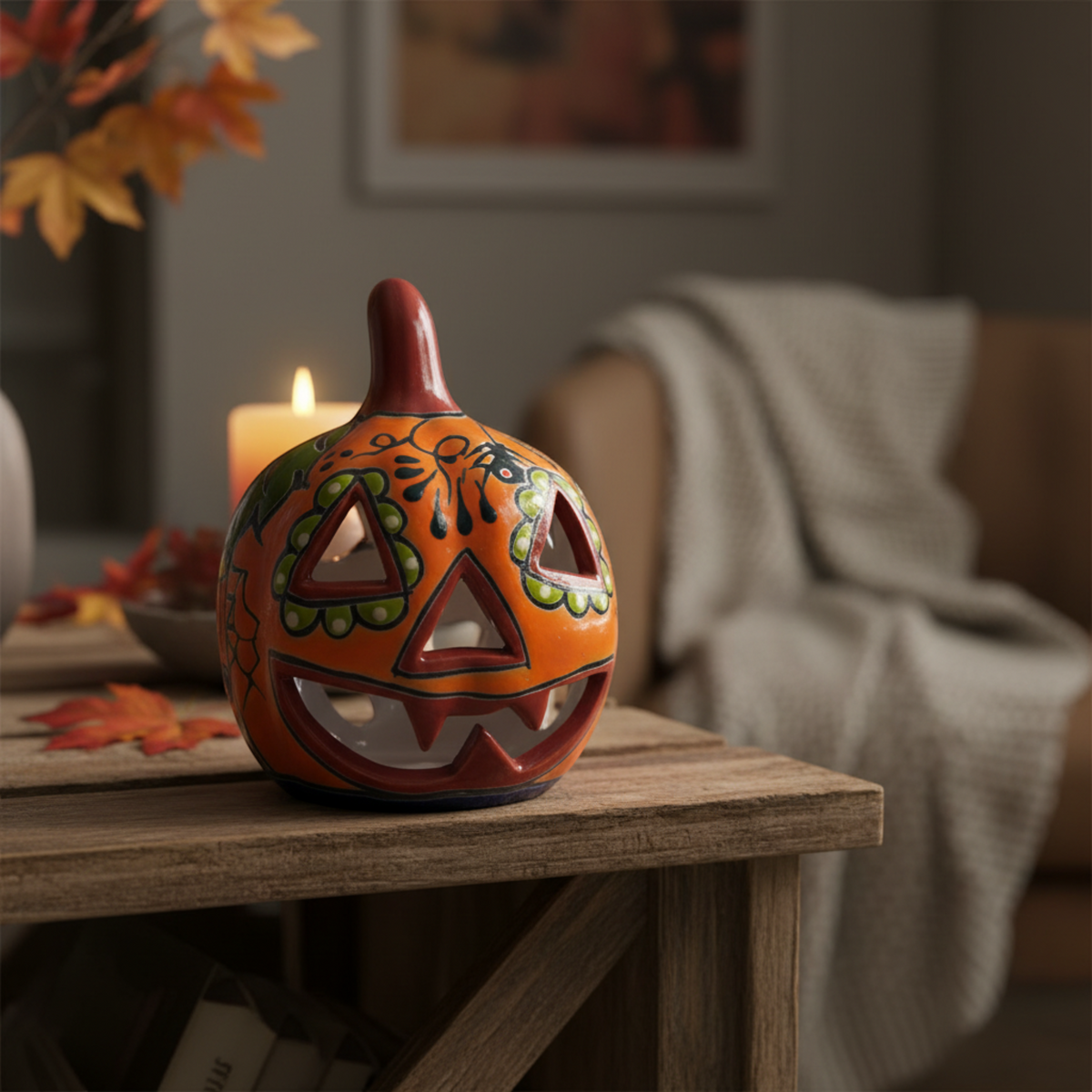 Talavera Jack-O'-Lantern | Colorful Mexican Pumpkin Decor