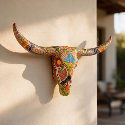 Talavera Longhorn Skull | Handmade Mexican Bull Wall Art