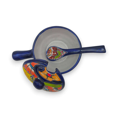 Talavera Salsa Bowl with Lid | Hand-Painted Ceramic Salsera