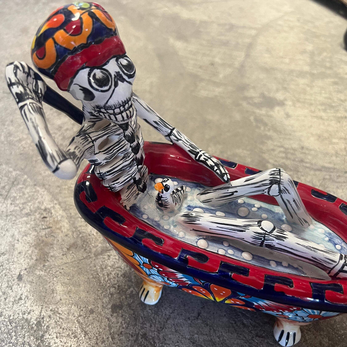 Talavera Skeleton Figurine | Day of the Dead Bathtub Statue