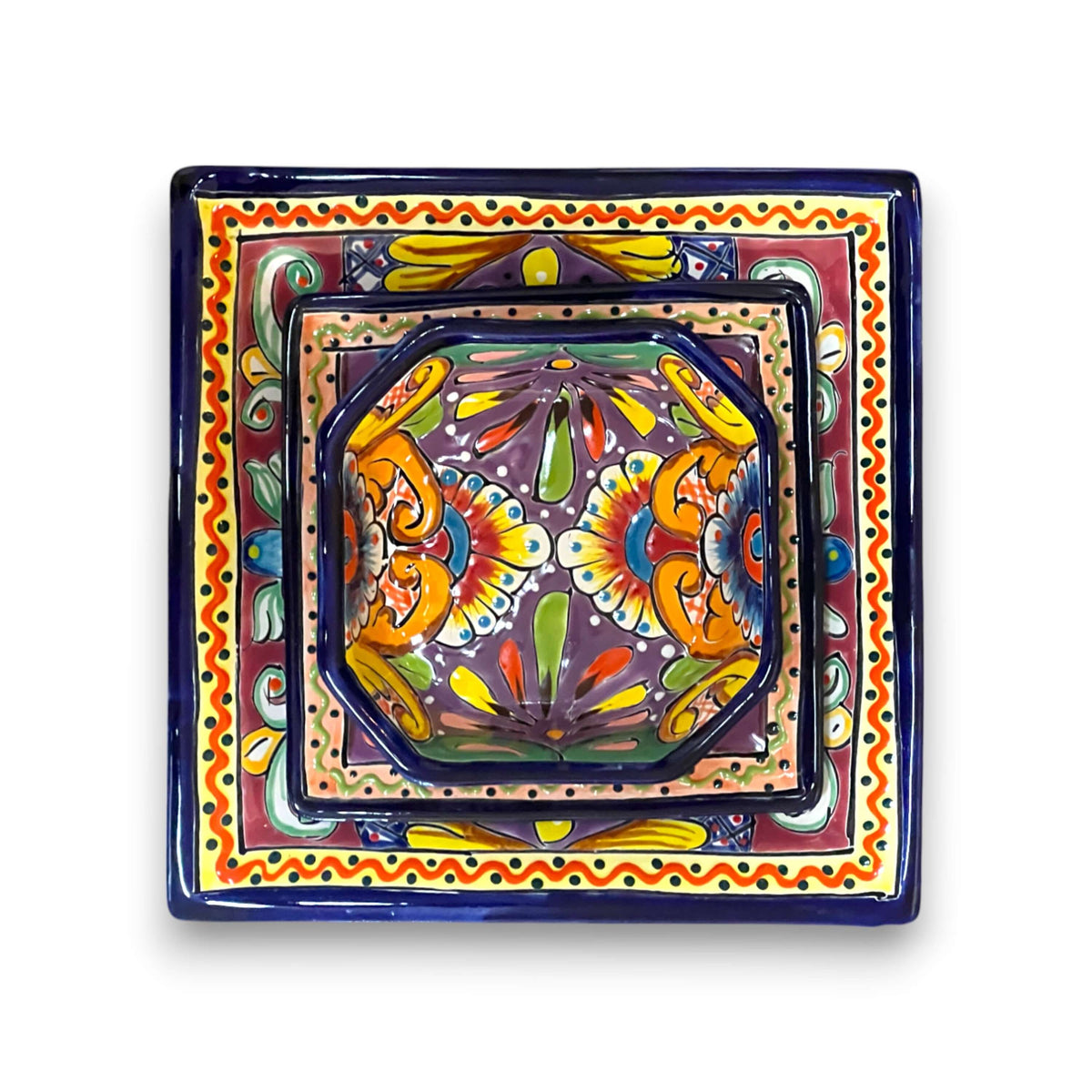 Talavera Square Dinnerware Set | 16-Piece Mexican Pottery Set