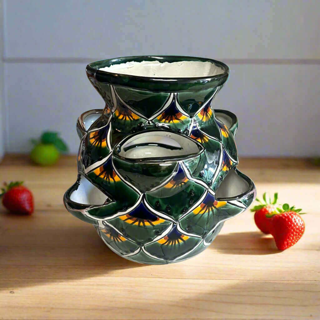 Talavera Strawberry Planter | Green Peacock Design
