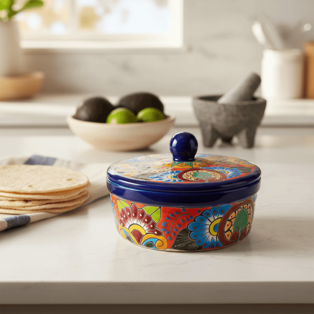 Talavera Tortilla Warmer | Hand-Painted Mexican Ceramic Dish