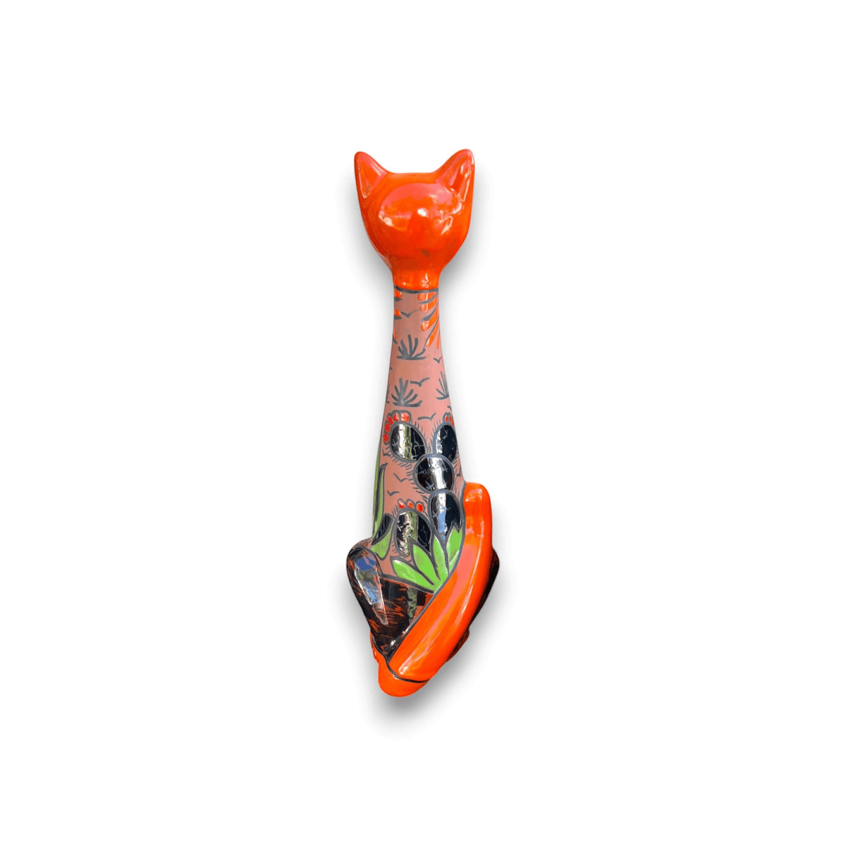 Tall Talavera Cat Statue | Mexican Terracotta Desert Design