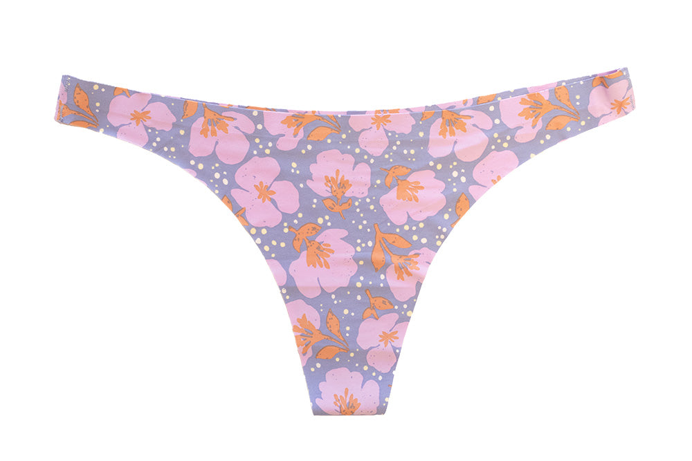 Purple Floral No Show Laser Cut Thong