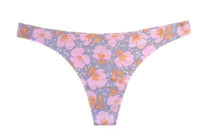 Purple Floral No Show Laser Cut Thong
