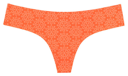 Orange Floral Print Laser Cut No Show Thong