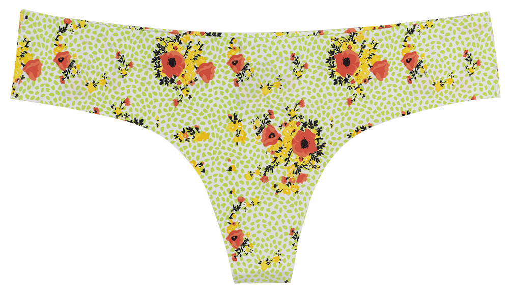 Ditsy Green Laser Cut No Show Thong