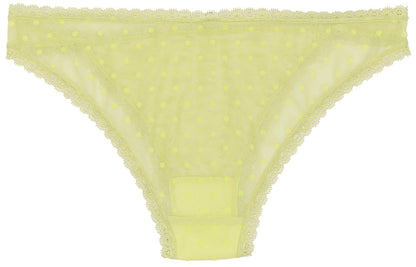 Flocked Polka Dot Mesh Cheeky with Lace Details