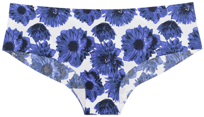 Blue and White Large Floral Laser Cut No Show Hipster