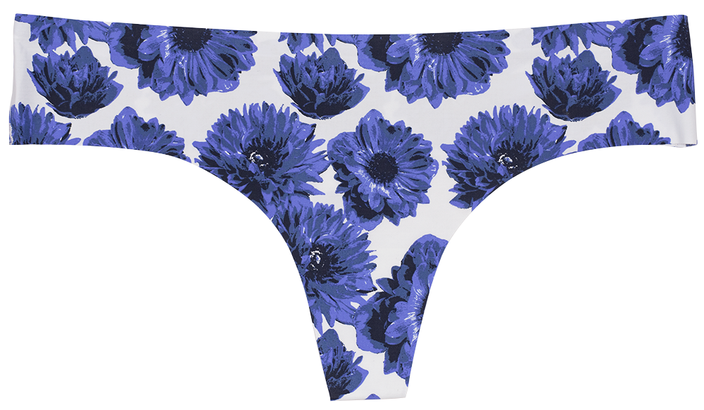 Big Blue Flowers Laser Cut No Show Thong