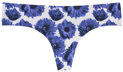 Big Blue Flowers Laser Cut No Show Thong