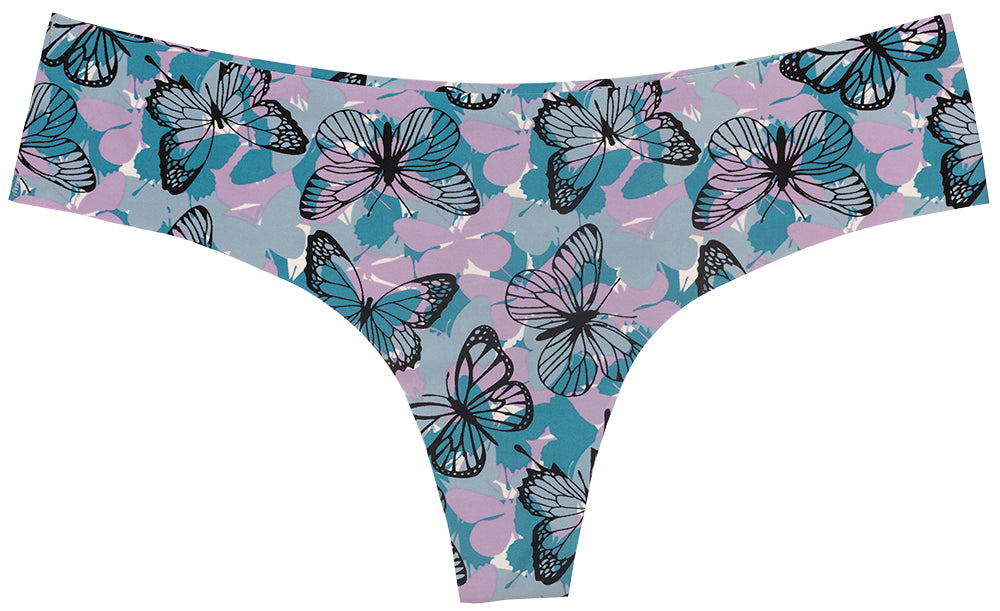 Butterfly Purple Camo No Show Laser Cut Thong