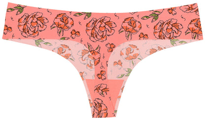 Pink Sketch Floral No Show Laser Cut Thong