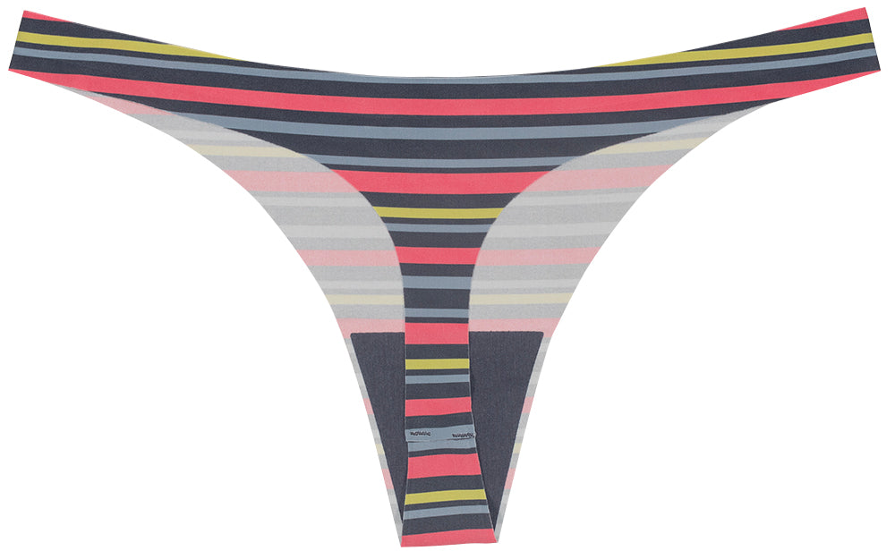 Striped No Show Laser Cut Thin Side Thong