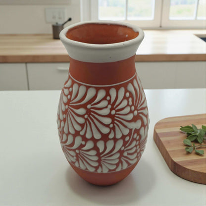Terracotta Talavera Vase | Mexican Hand-Painted Pot
