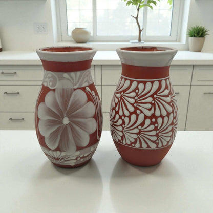 Terracotta Talavera Vase | Mexican Hand-Painted Pot