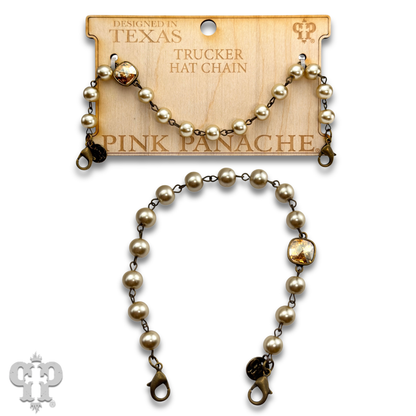 Trucker hat pearl bead chain with Austrian crystal