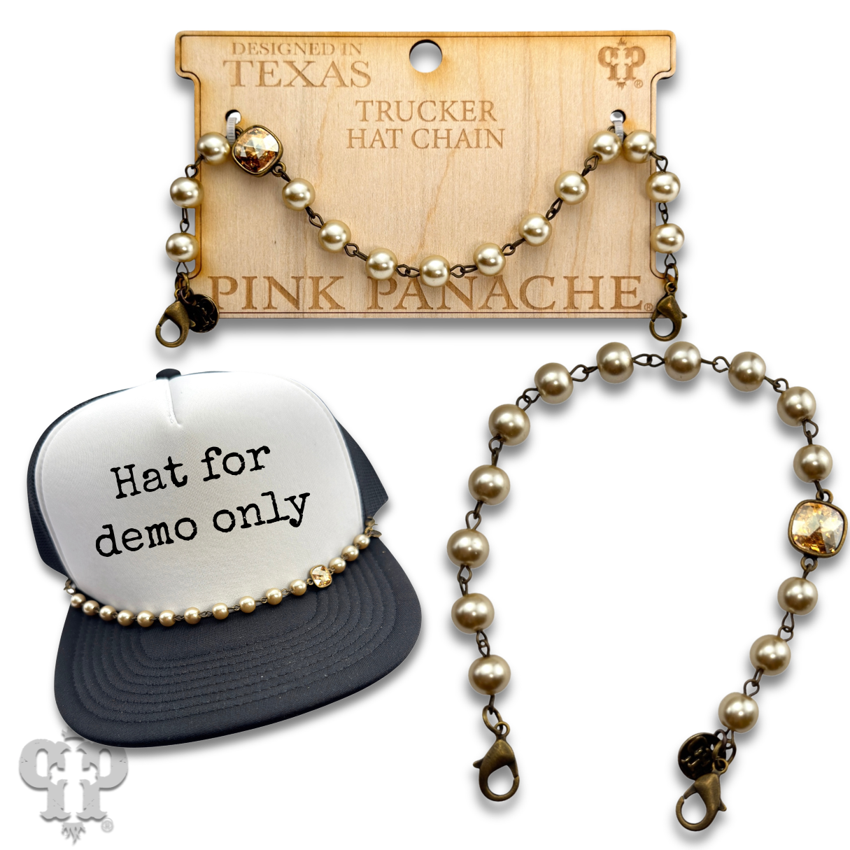 Trucker hat pearl bead chain with Austrian crystal