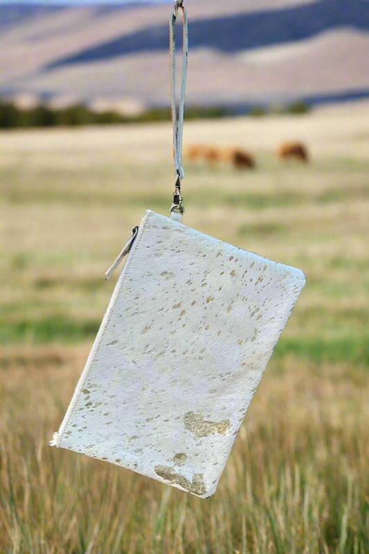 Sterling Kreek "Golden Hour" White Cowhide Bag — Gold-Flecked Western Statement (12")