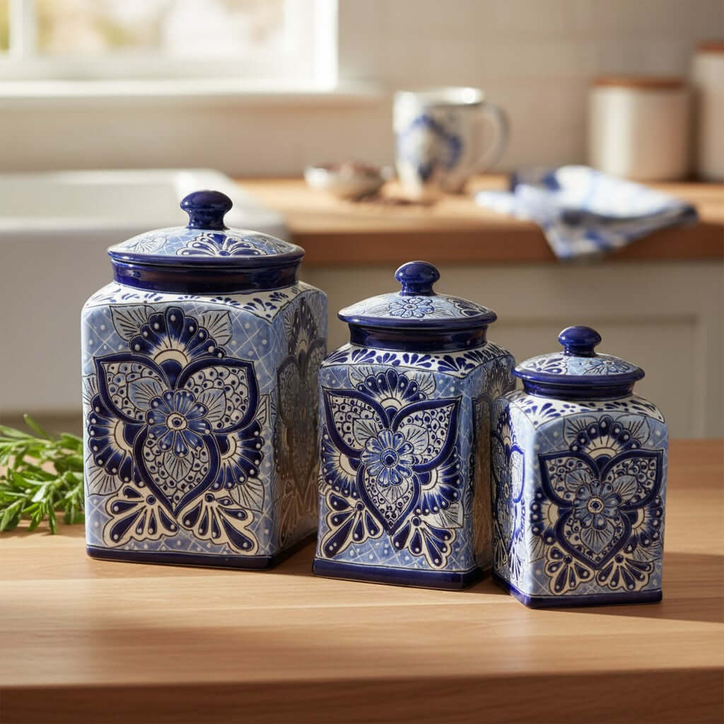 Blue Talavera Canister Set | Handmade Mexican Ceramic Jars