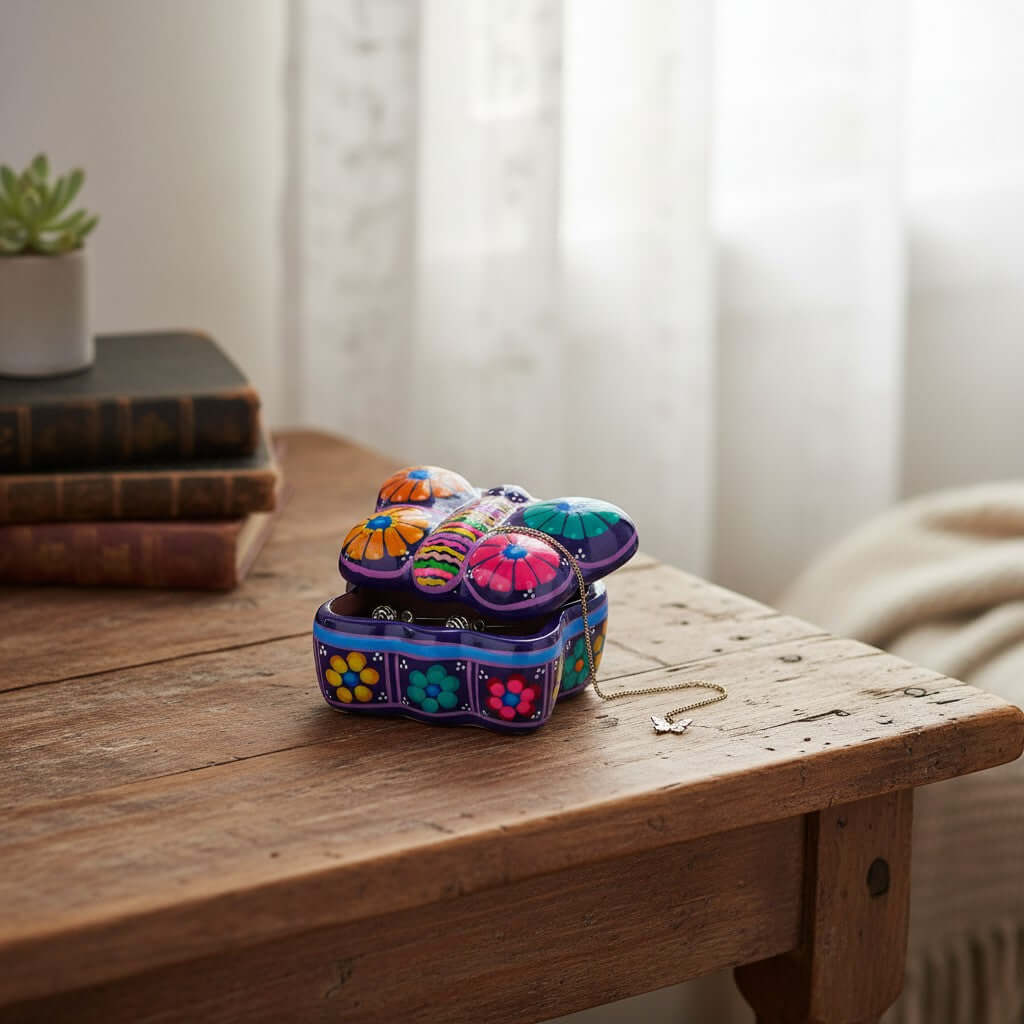 Guerrero Butterfly Jewelry Box | Mexican Ceramic Earring Holder