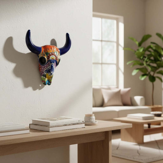 Talavera Bull Skull Wall Decor | Colorful Handmade Longhorn Art
