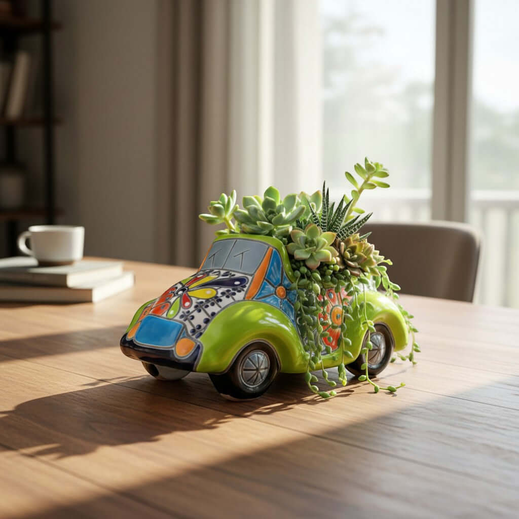 Small Talavera Car Planter | Ceramic Car Statue