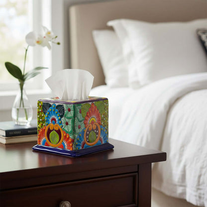 Talavera Tissue Box Cover | Colorful Hand-Painted Bathroom Decor