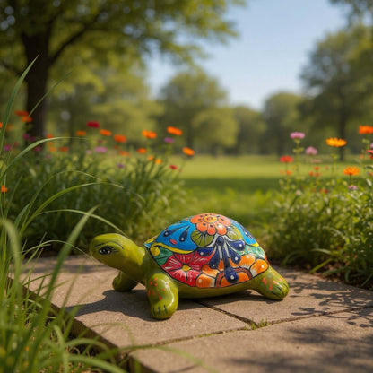 Talavera Sea Turtle Statue | Colorful Hand-Painted Mexican Decor